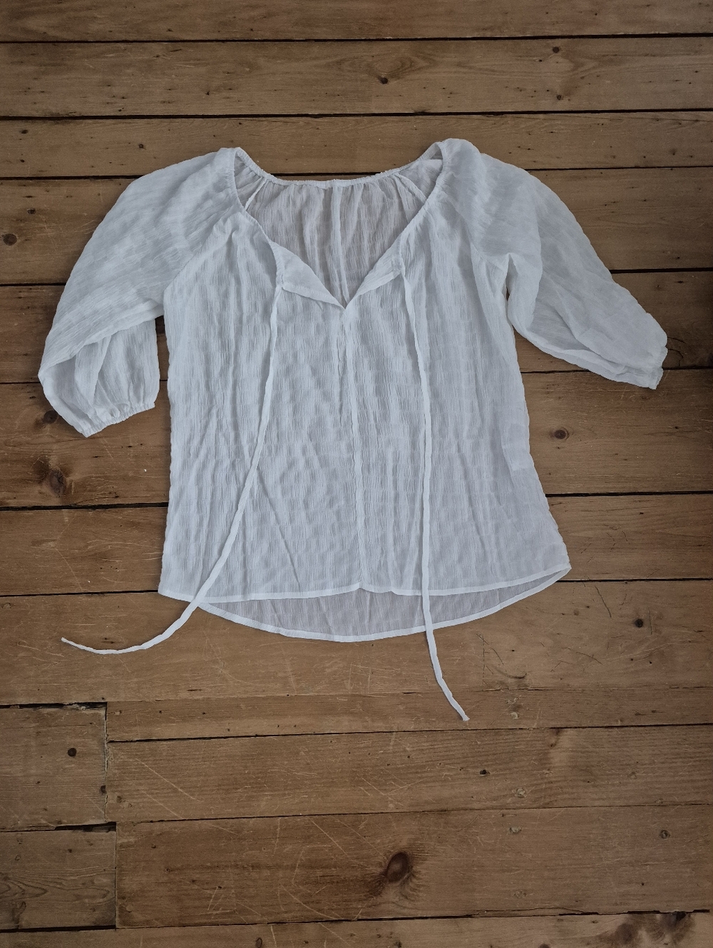 SHEIN White Gauze Tie-Front Peasant Blouse
